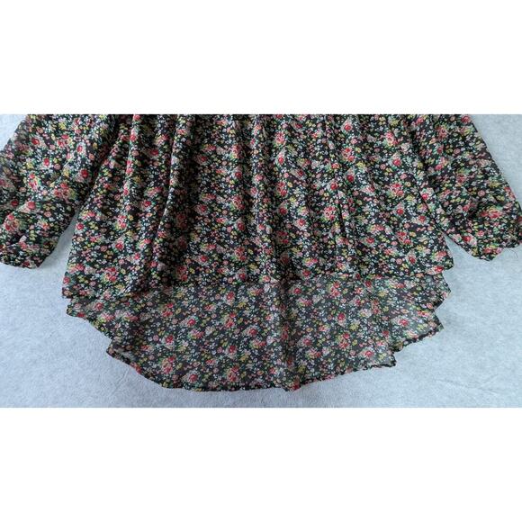 IVY JANES Top Large Boho Busy Floral Burnout High Lo Peasant Chiffon Ruffle Lace - Picture 4 of 11